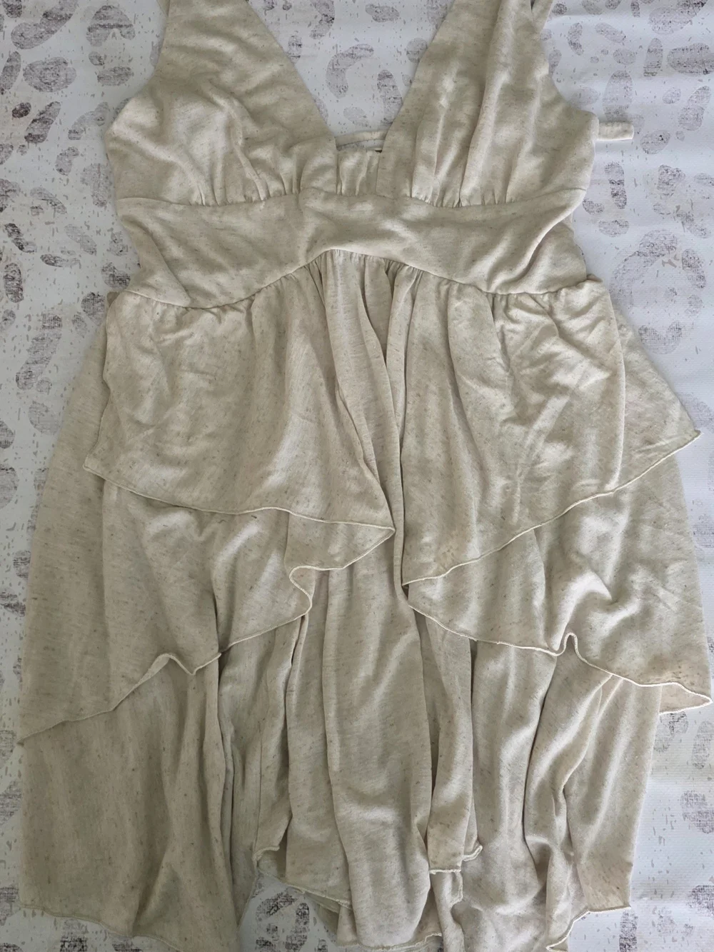 Free People Cream Tiered V-Neck Mini Dress